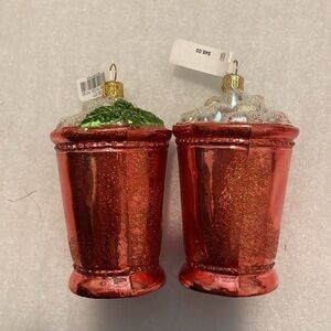 4 Mojito cocktail hand blown glass Christmas ornament Neiman Marcus Set of 4